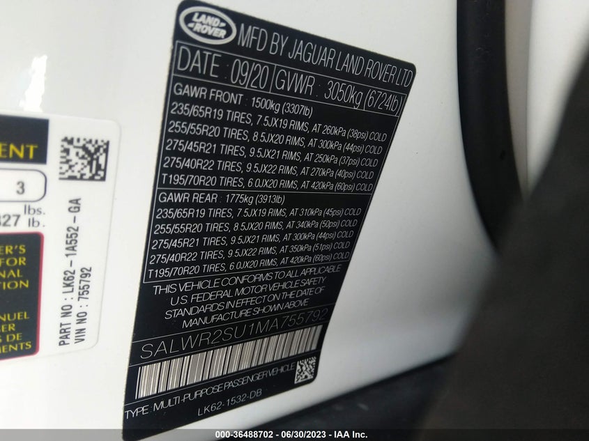 VIN SALWR2SU1MA755792 2021 LAND ROVER RANGE ROVER SPORT HSE SILVER EDITION