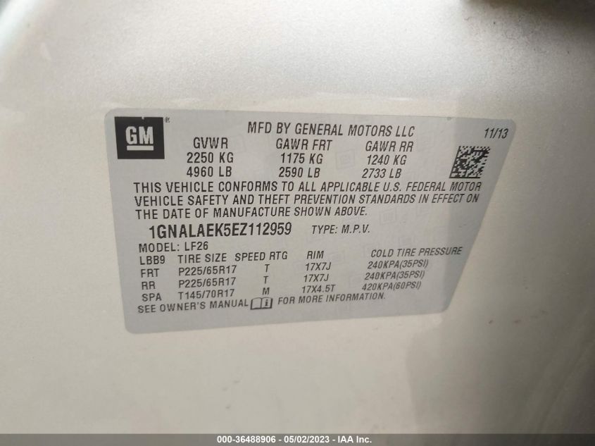 2014 CHEVROLET EQUINOX LS - 1GNALAEK5EZ112959