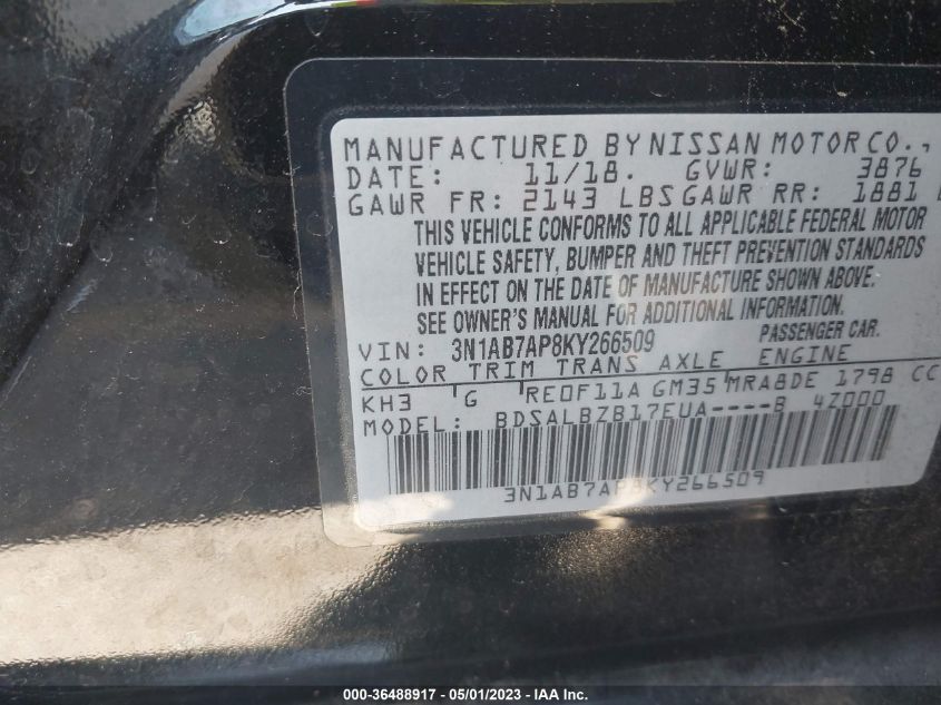 2019 NISSAN SENTRA S - 3N1AB7AP8KY266509