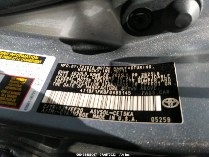 2015 TOYOTA CAMRY XLE/SE/LE/XSE - 4T1BF1FK0FU485145