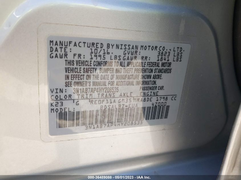 2017 NISSAN SENTRA S - 3N1AB7AP4HY208535