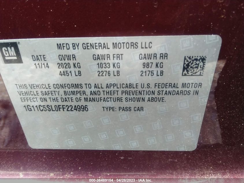 2015 CHEVROLET MALIBU LT - 1G11C5SL0FF224996