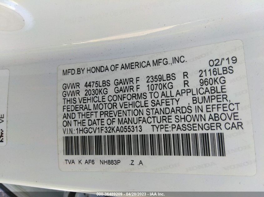 2019 HONDA ACCORD SEDAN SPORT 1.5T - 1HGCV1F32KA055313