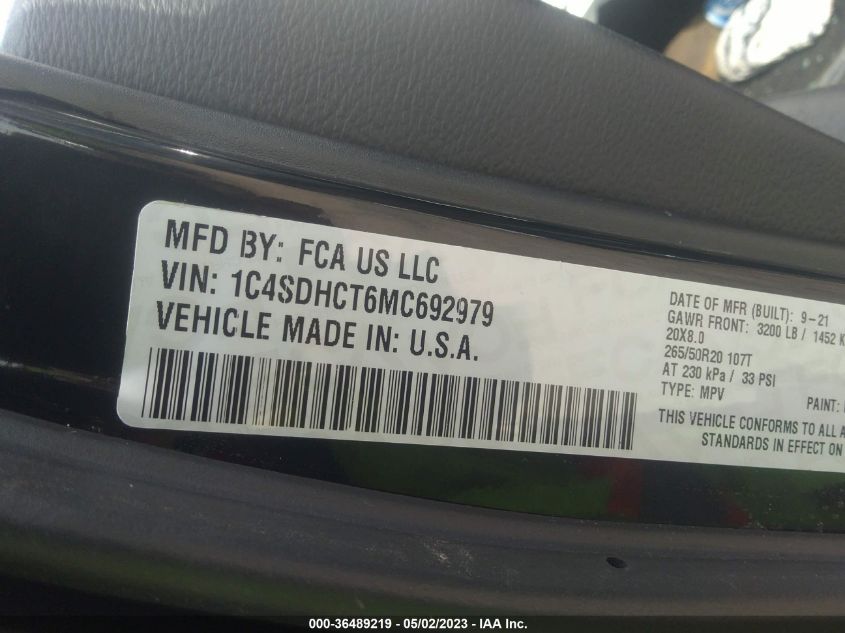 2021 DODGE DURANGO R/T - 1C4SDHCT6MC692979