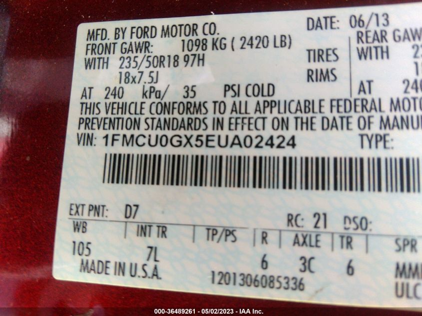 2014 FORD ESCAPE SE - 1FMCU0GX5EUA02424