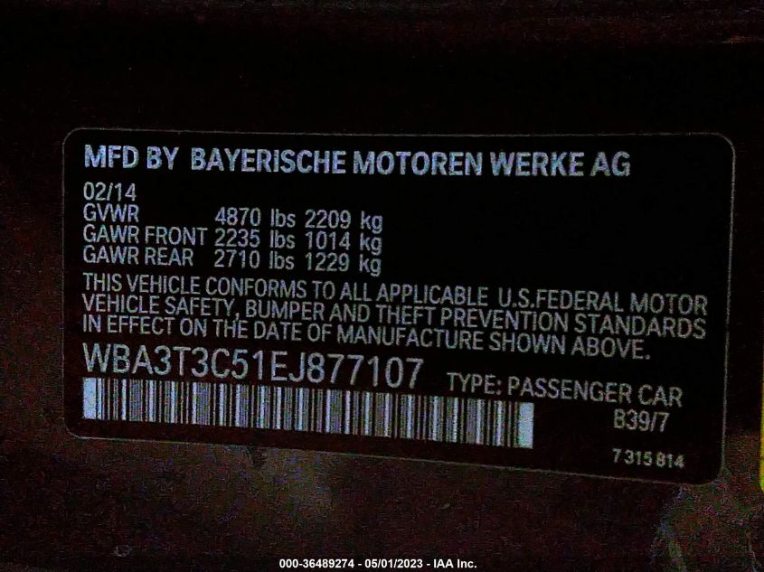 2014 BMW 435I WBA3T3C51EJ877107