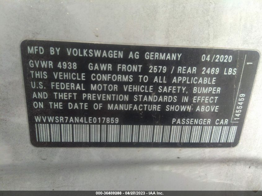 2020 VOLKSWAGEN ARTEON SEL R-LINE WVWSR7AN4LE017859