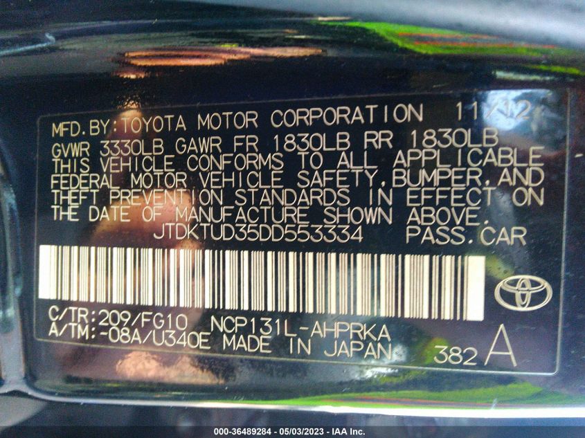 2013 TOYOTA YARIS L/LE/SE - JTDKTUD35DD553334