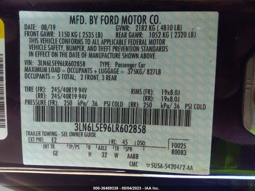 2020 LINCOLN MKZ RESERVE - 3LN6L5E96LR602858