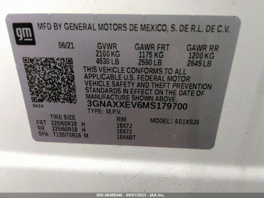 2021 CHEVROLET EQUINOX PREMIER - 3GNAXXEV6MS179700