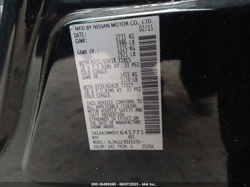 2015 NISSAN PATHFINDER SL - 5N1AR2MM0FC645771