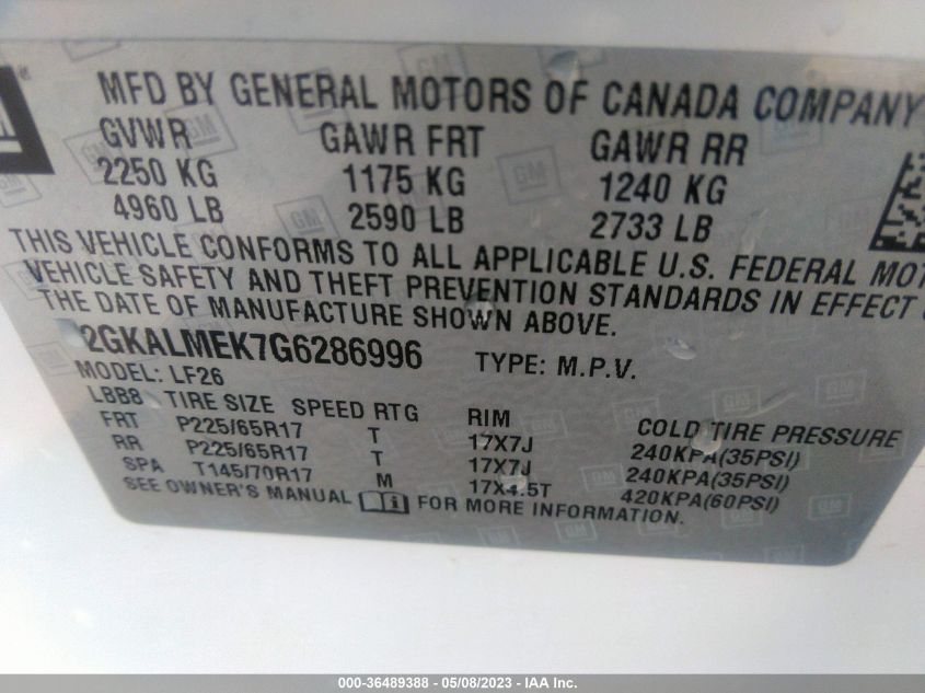 2016 GMC TERRAIN SLE - 2GKALMEK7G6286996