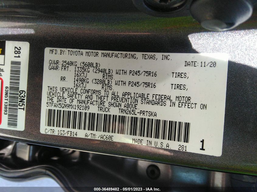 2021 TOYOTA TACOMA 2WD SR/SR5 - 5TFAX5GN9MX192109