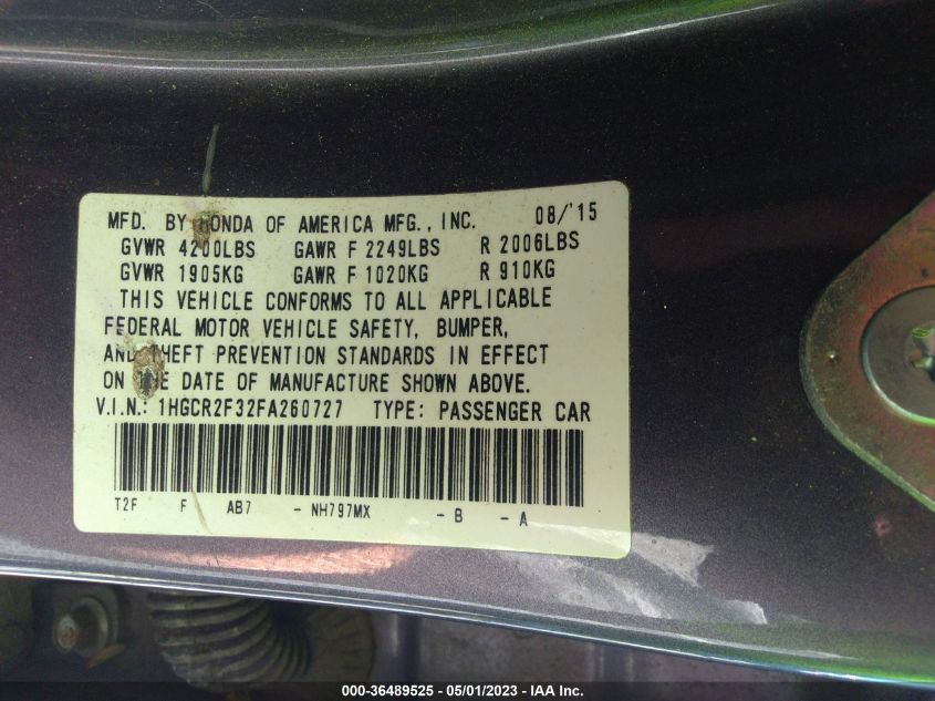 2015 HONDA ACCORD SEDAN LX - 1HGCR2F32FA260727