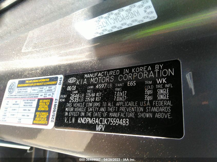 2019 KIA SPORTAGE LX - KNDPM3AC1K7559483