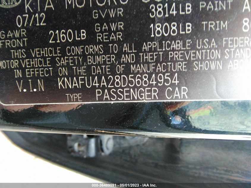 2013 KIA FORTE EX - KNAFU4A28D5684954