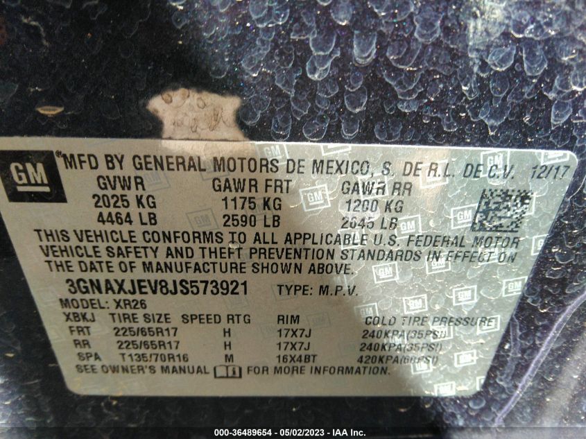 2018 CHEVROLET EQUINOX LT - 3GNAXJEV8JS573921