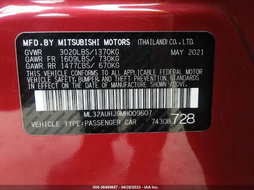 2021 MITSUBISHI MIRAGE ES/LE/CARBONITE EDITION - ML32AUHJ9MH009607