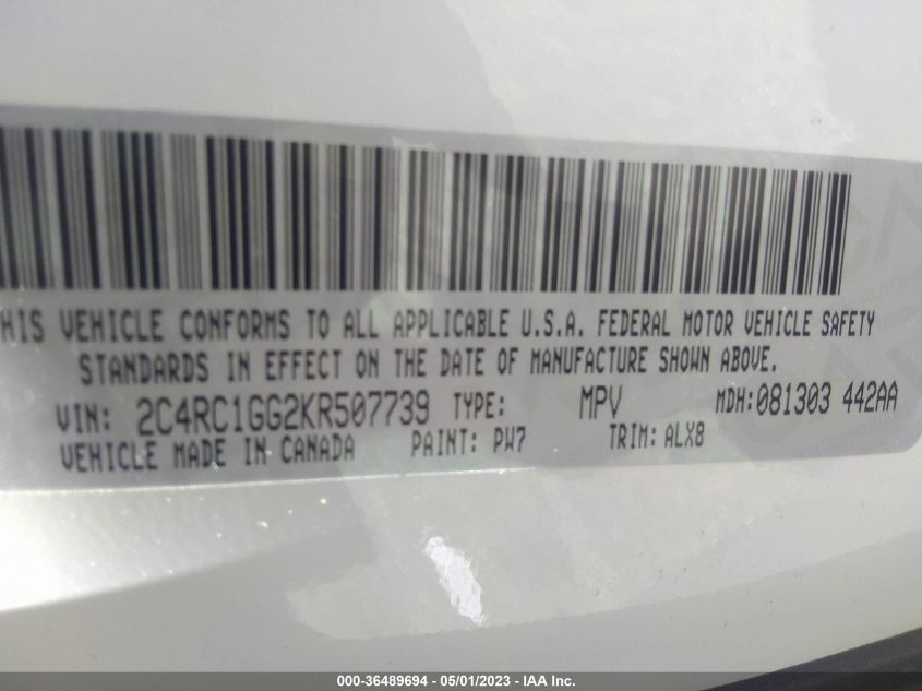 2019 CHRYSLER PACIFICA LIMITED - 2C4RC1GG2KR507739