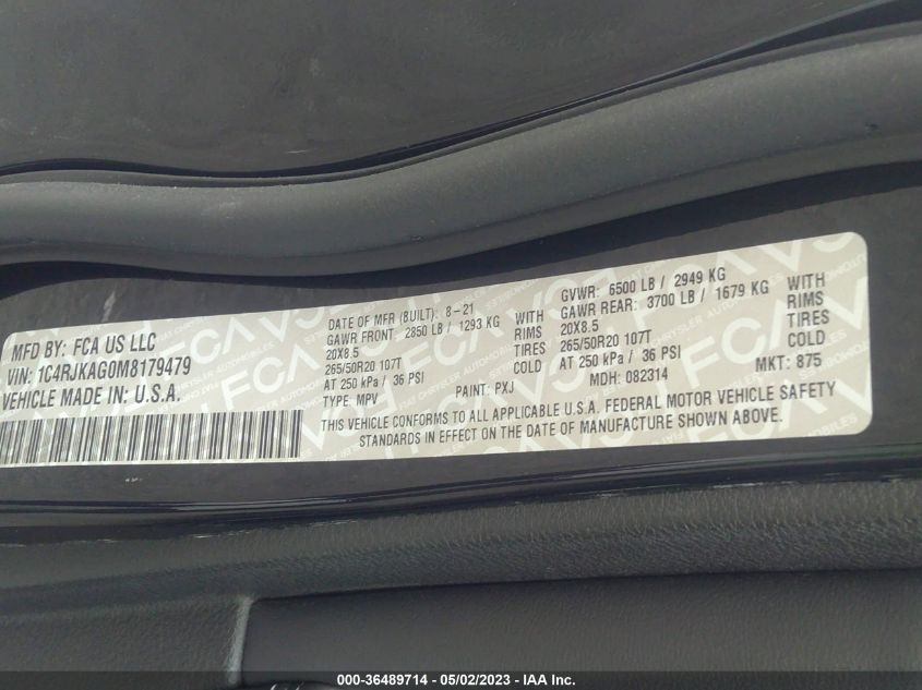 2021 JEEP GRAND CHEROKEE L ALTITUDE - 1C4RJKAG0M8179479