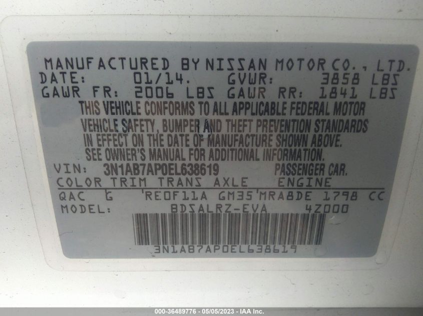 2014 NISSAN SENTRA SR - 3N1AB7AP0EL638619