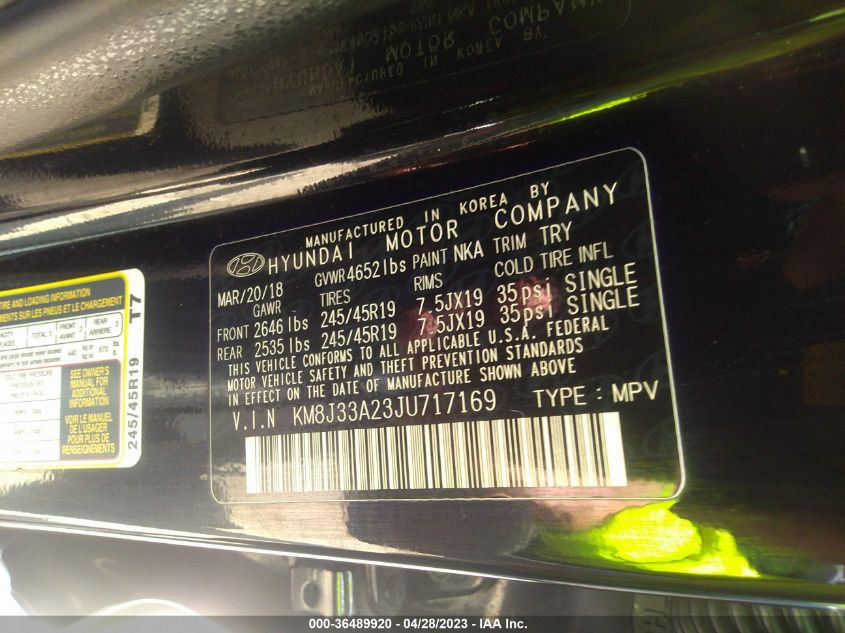 2018 HYUNDAI TUCSON LIMITED - KM8J33A23JU717169
