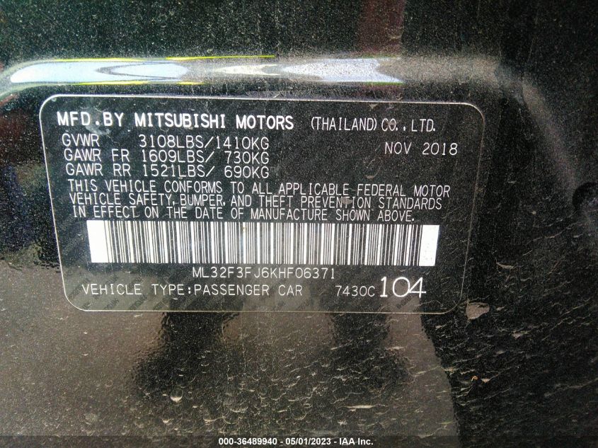2019 MITSUBISHI MIRAGE G4 ES/RF - ML32F3FJ6KHF06371