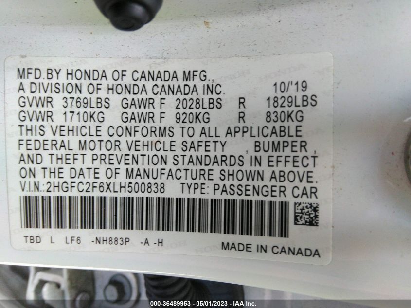 2020 HONDA CIVIC SEDAN LX - 2HGFC2F6XLH500838