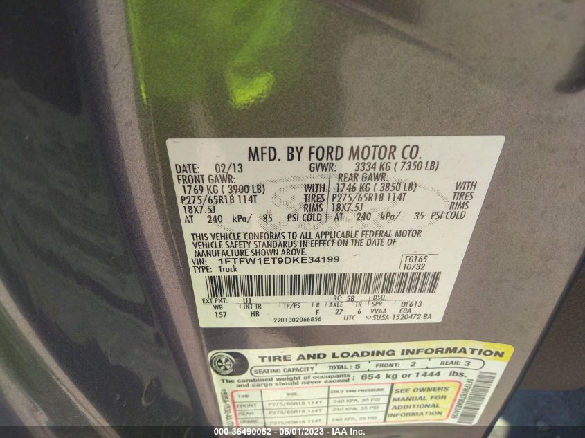 2013 FORD F-150 XL/XLT/FX4/LARIAT - 1FTFW1ET9DKE34199