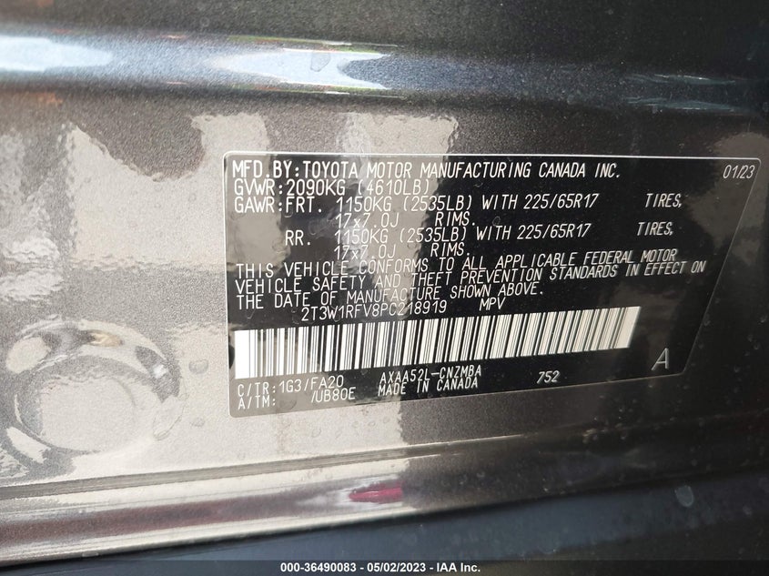 VIN 2T3W1RFV8PC218919 2023 TOYOTA RAV4 XLE