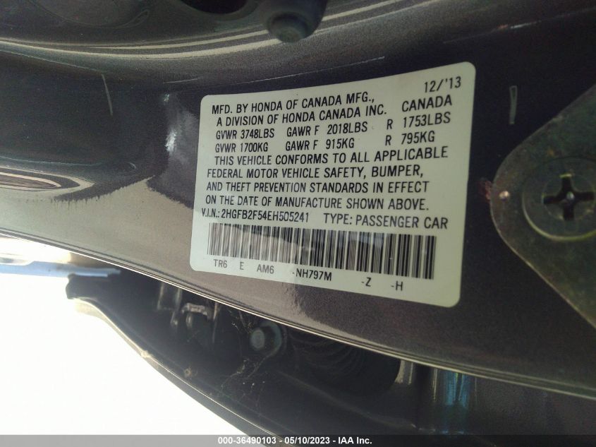2014 HONDA CIVIC SEDAN LX - 2HGFB2F54EH505241