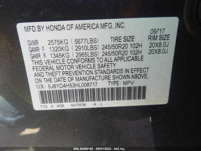 2017 ACURA MDX W/TECHNOLOGY PKG - 5J8YD4H53HL008717