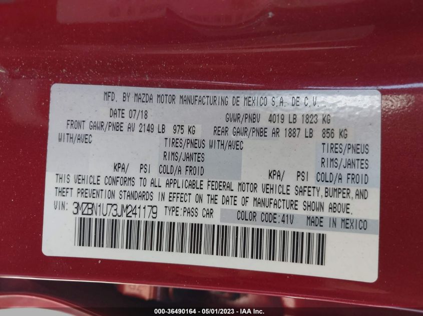2018 MAZDA MAZDA3 4-DOOR SPORT - 3MZBN1U73JM241179