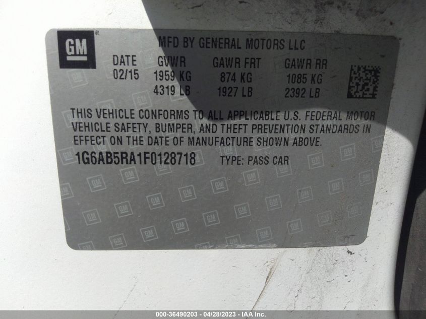 2015 CADILLAC ATS SEDAN LUXURY RWD - 1G6AB5RA1F0128718