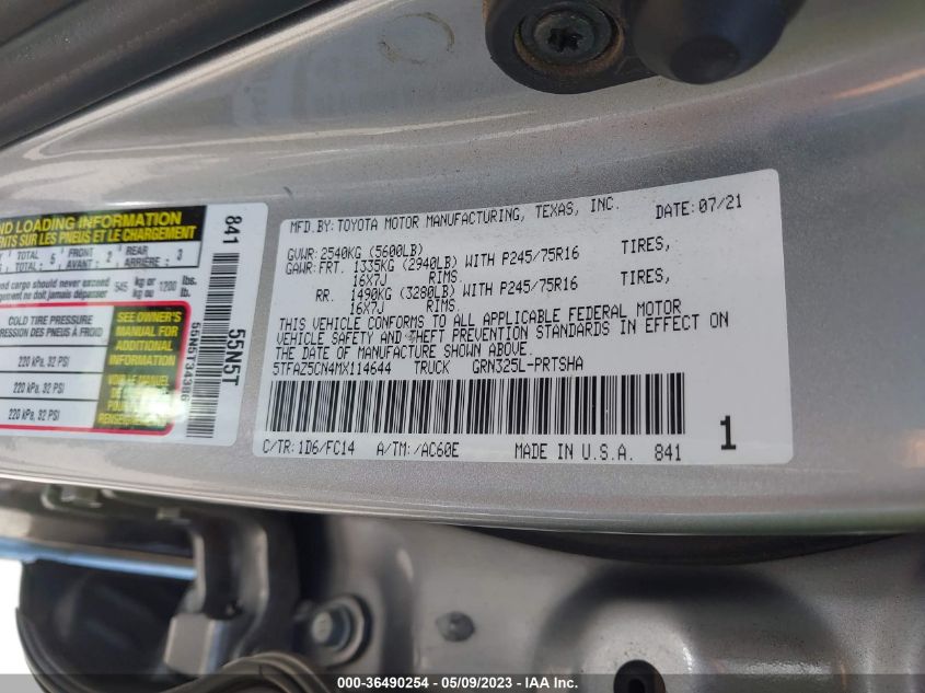 2021 TOYOTA TACOMA 2WD SR5/TRD SPORT - 5TFAZ5CN4MX114644