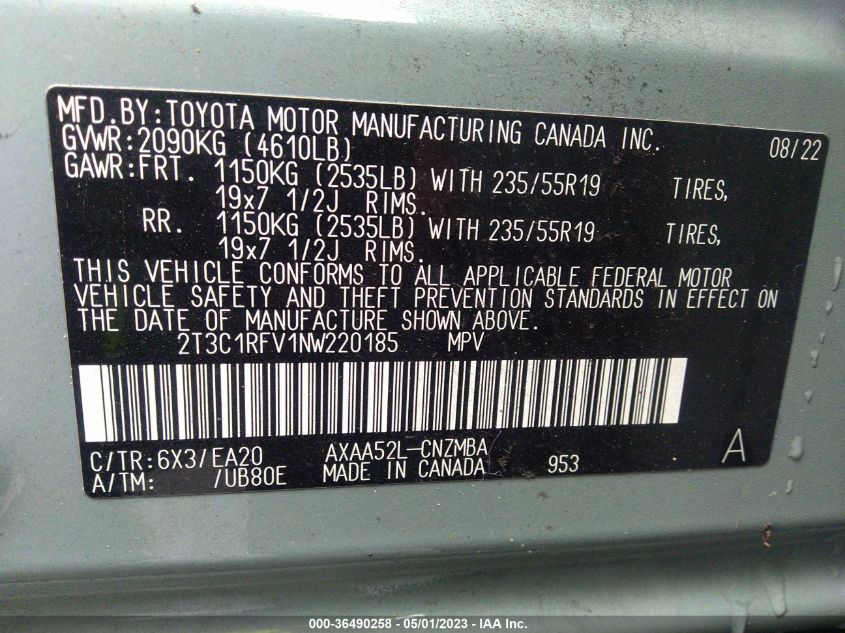 2022 TOYOTA RAV4 XLE PREMIUM - 2T3C1RFV1NW220185