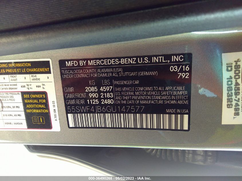 2016 MERCEDES-BENZ C-CLASS C 300 - 55SWF4JB6GU147577