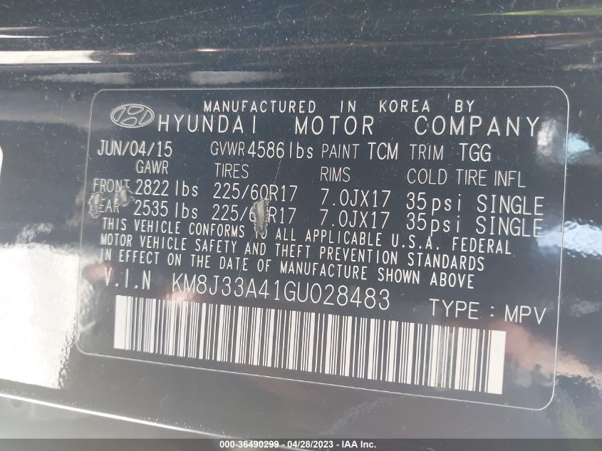 2016 HYUNDAI TUCSON SE - KM8J33A41GU028483