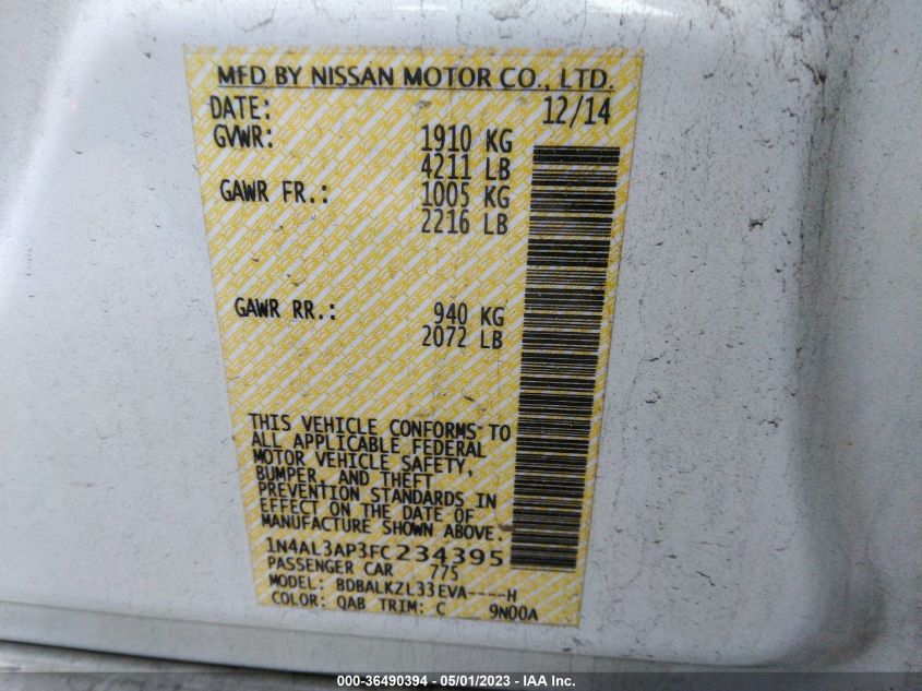 2015 NISSAN ALTIMA 2.5 SV - 1N4AL3AP3FC234395