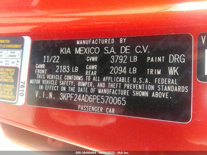 2023 KIA FORTE LXS - 3KPF24AD6PE570065