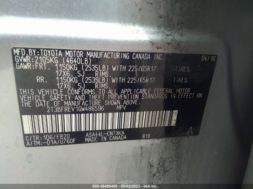 2016 TOYOTA RAV4 LE - 2T3BFREV1GW486596