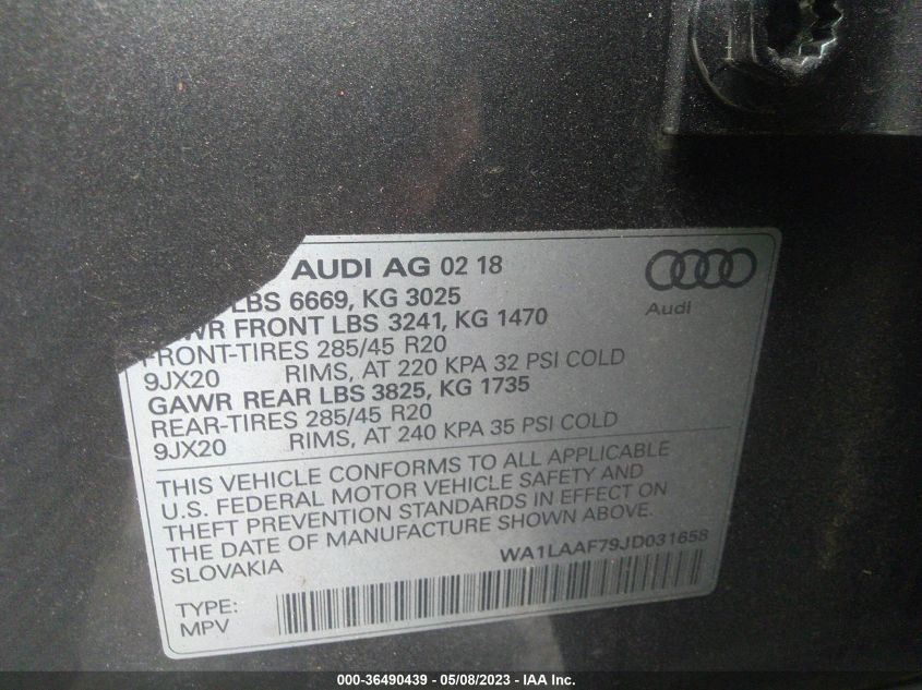 2018 AUDI Q7 PREMIUM PLUS - WA1LAAF79JD031658