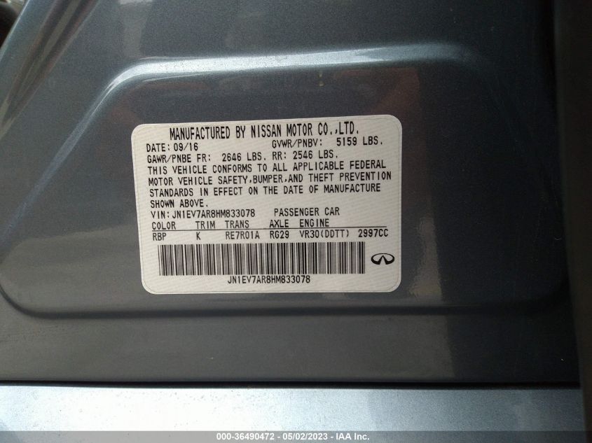2017 INFINITI Q50 3.0T PREMIUM - JN1EV7AR8HM833078