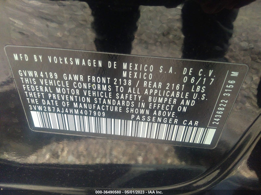 VIN 3VW2B7AJ4HM407909 2017 VOLKSWAGEN JETTA 1.4T S