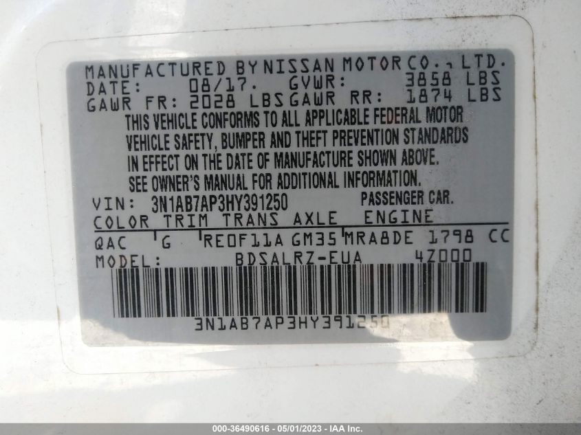 2017 NISSAN SENTRA SR - 3N1AB7AP3HY391250