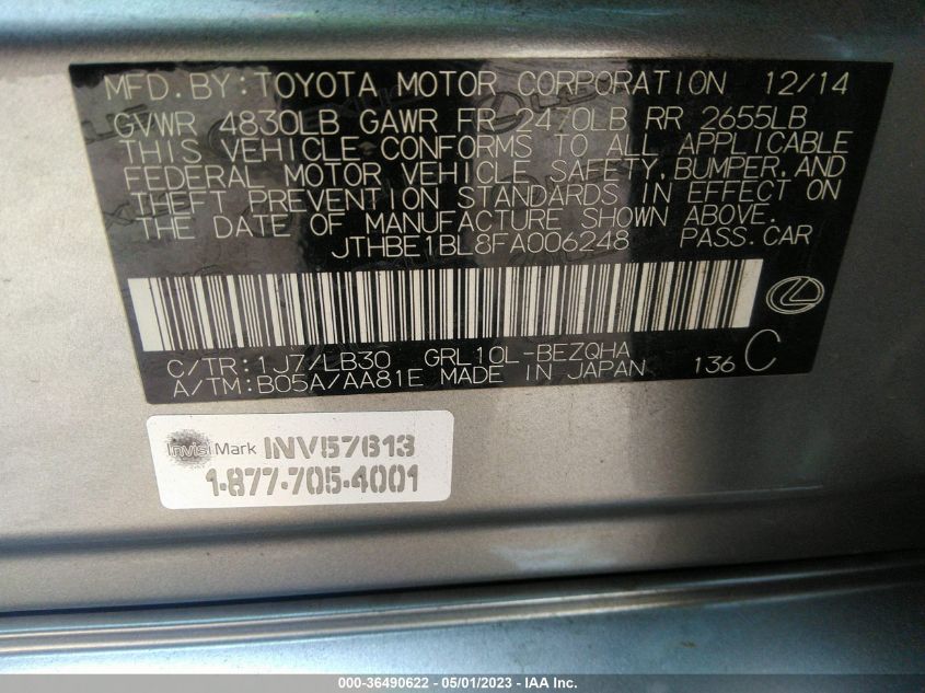 2015 LEXUS GS 350 - JTHBE1BL8FA006248