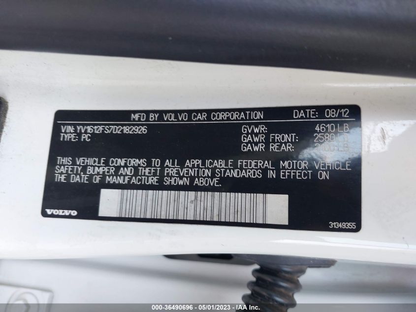2013 VOLVO S60 T5 - YV1612FS7D2182926
