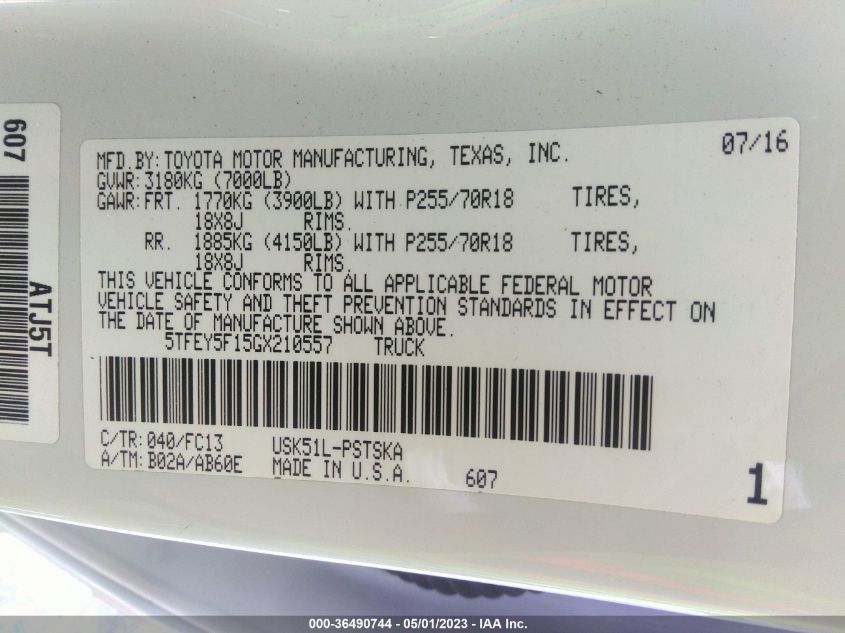 2016 TOYOTA TUNDRA 2WD TRUCK SR5 - 5TFEY5F15GX210557