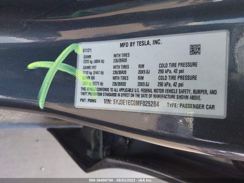 2021 TESLA MODEL 3 PERFORMANCE - 5YJ3E1EC0MF025284