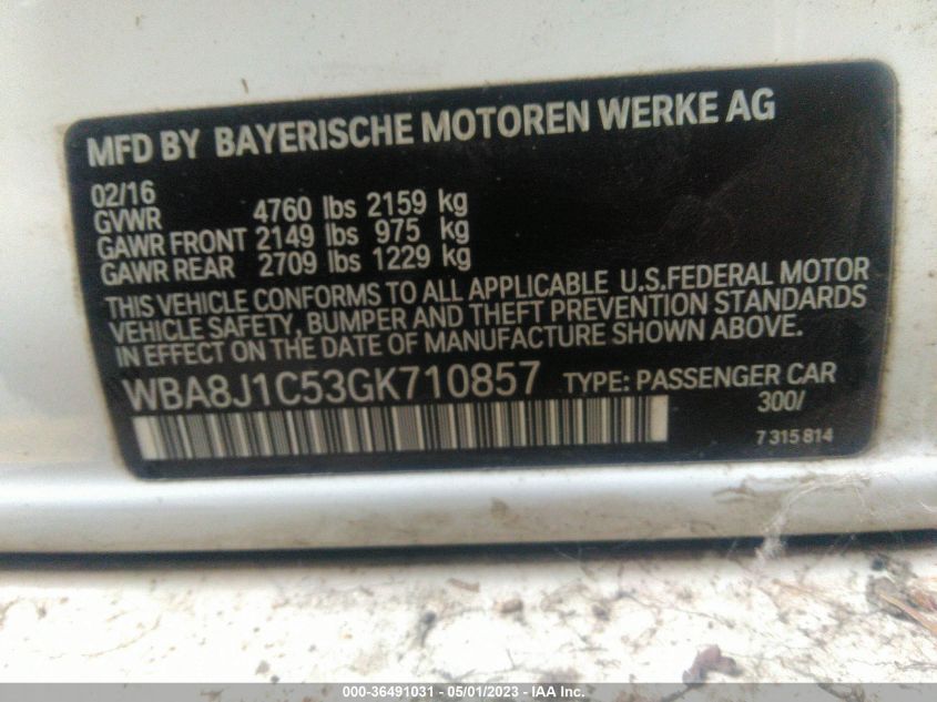 2016 BMW 3 SERIES 328D XDRIVE - WBA8J1C53GK710857
